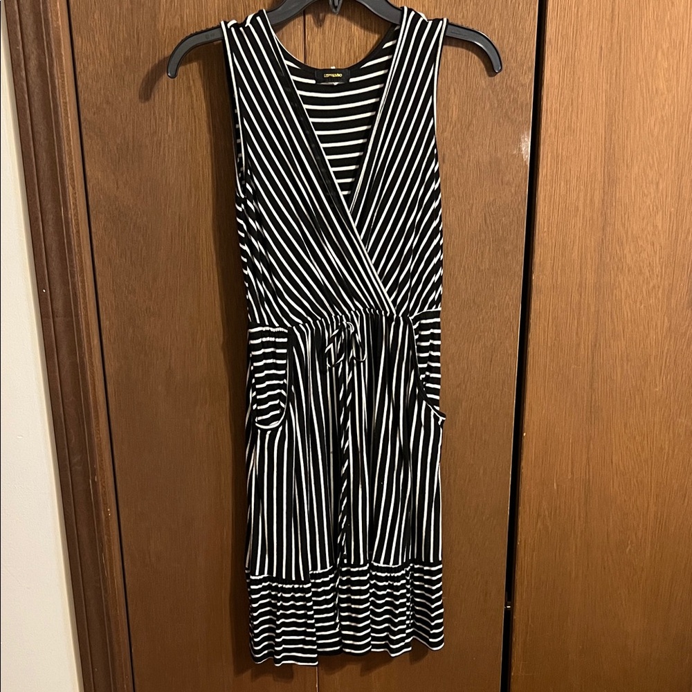 Black and White Striped Sleeveless Dress